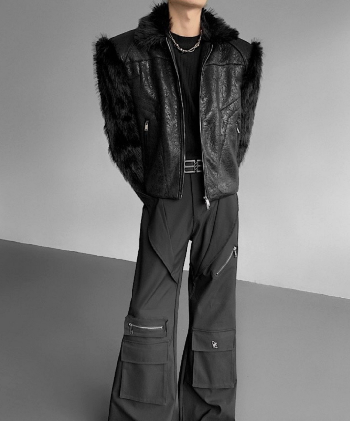 patchwork fur shorts jacket EN2530