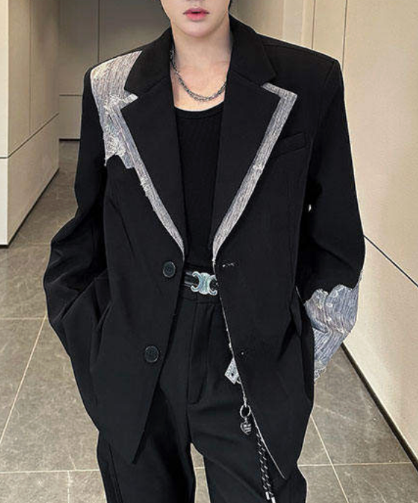 stylish lace trim jacket EN2689