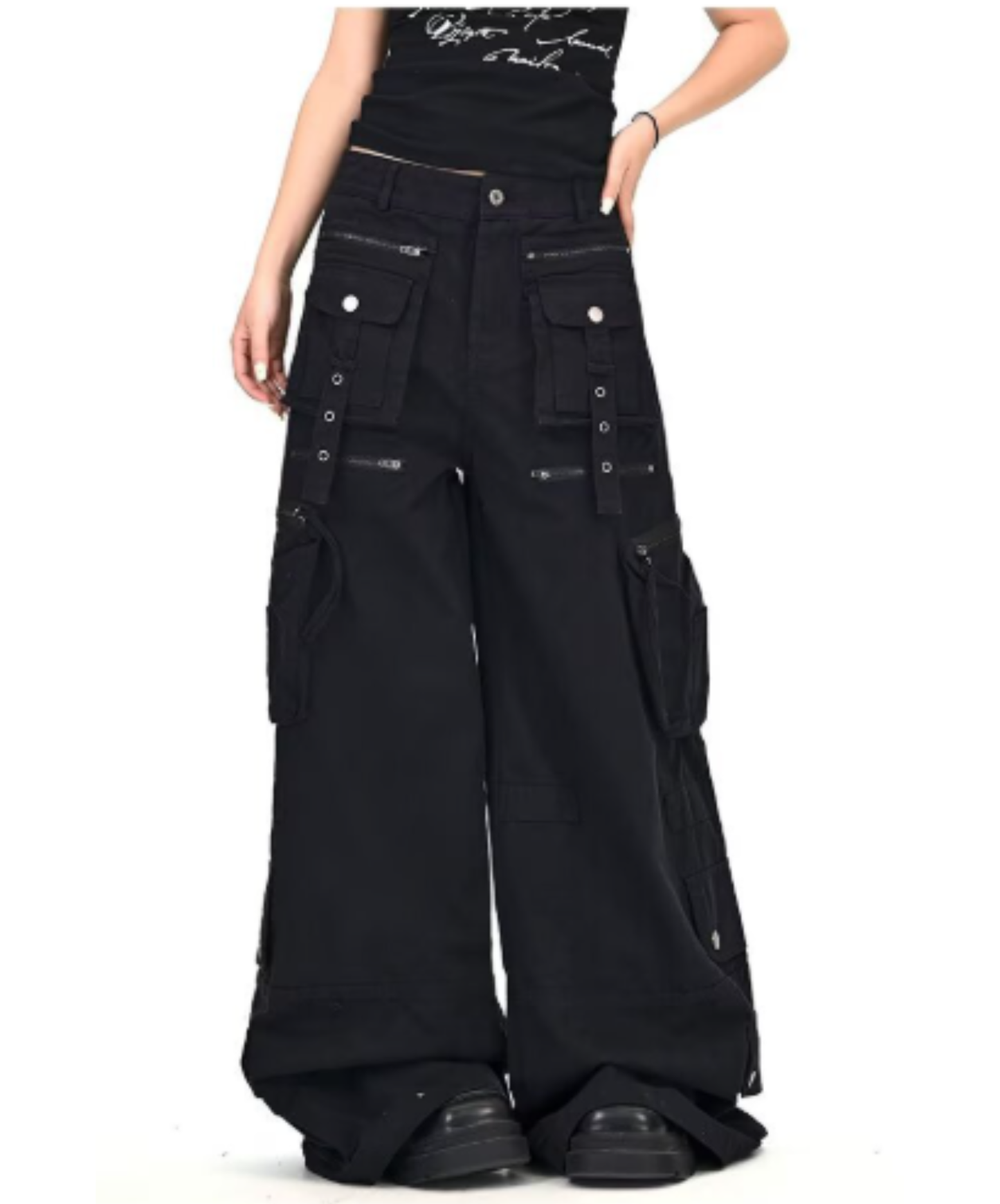 blackwash loose straight hair wide pants EN2911