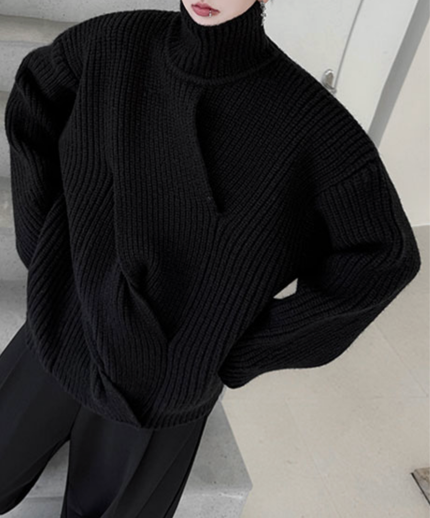 plain twist knit high neck sweater EN2524