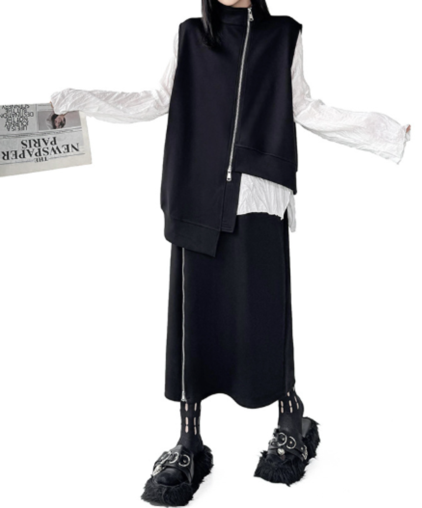 asymmetric high neck vest  EN3017