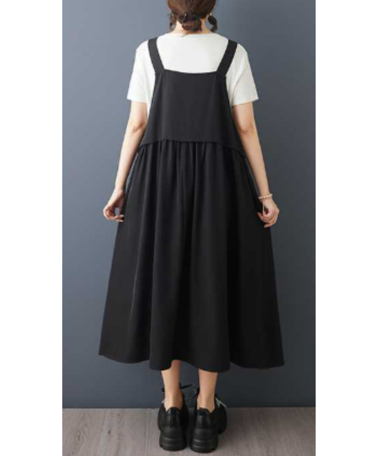 dark a-line suspender dress overalls EN3049