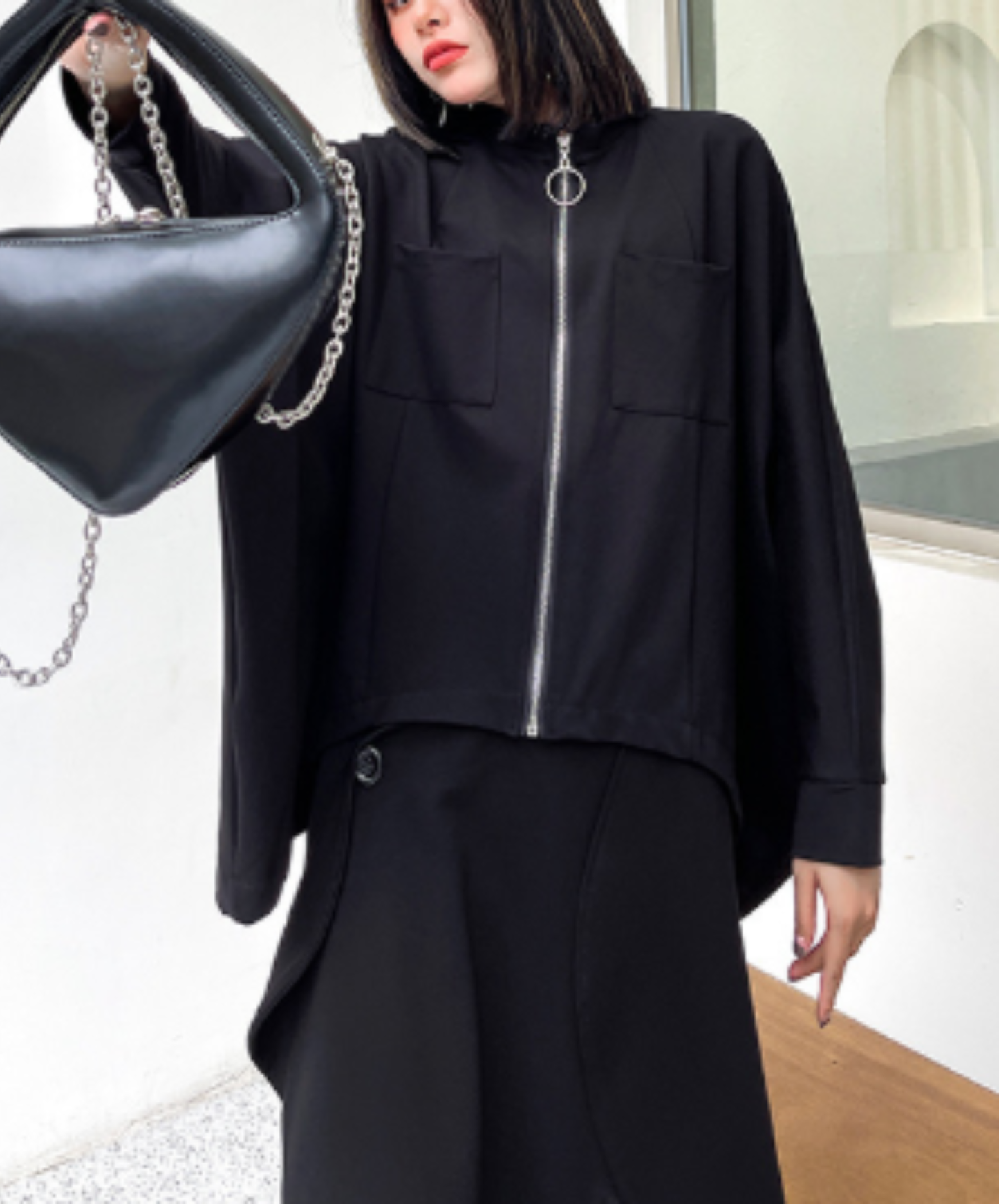ring-zipper poncho style sweatshirt EN3117