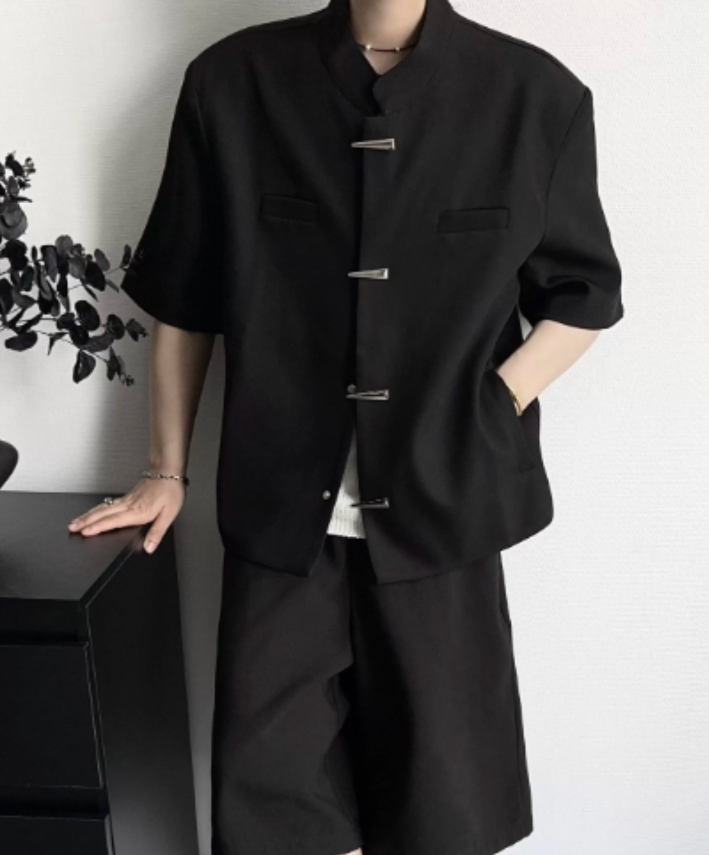 metal button stand collar shirt shirt EN2951
