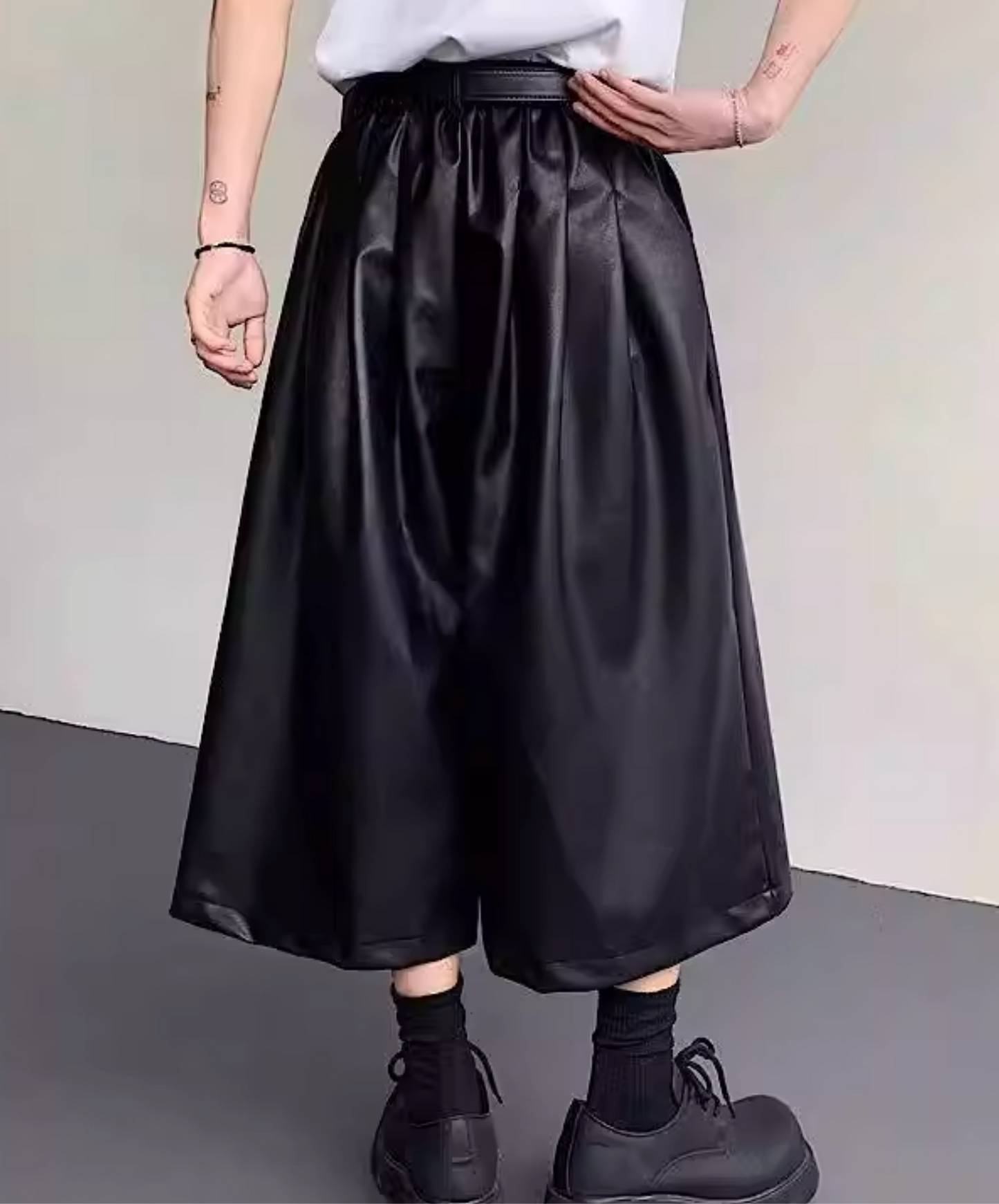 pu leather mid-length wide pants EN2835