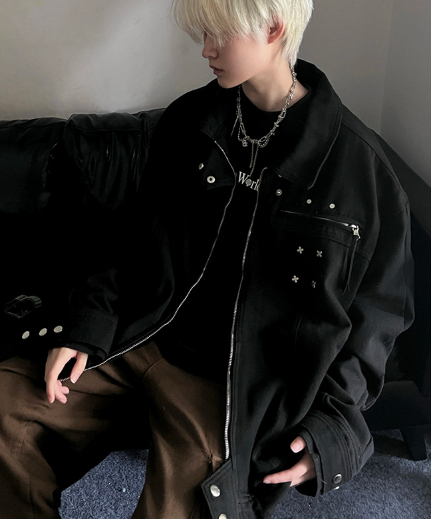 american retro black denim jacket EN2439