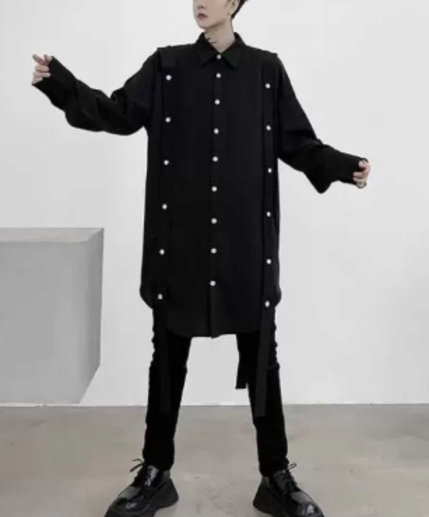 long belt with button detail long shirt EN3107
