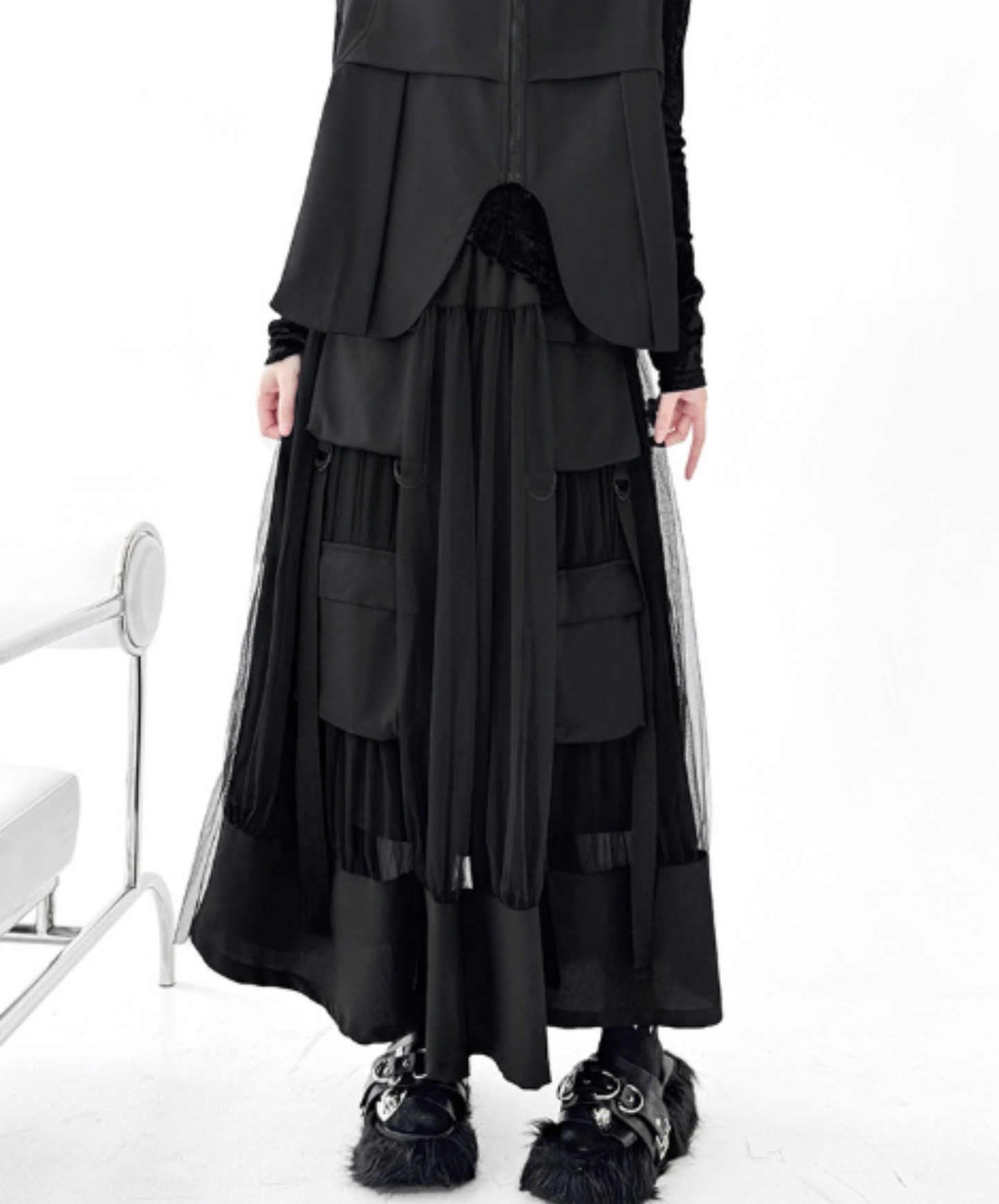 layered mesh patchwork skirt EN3104