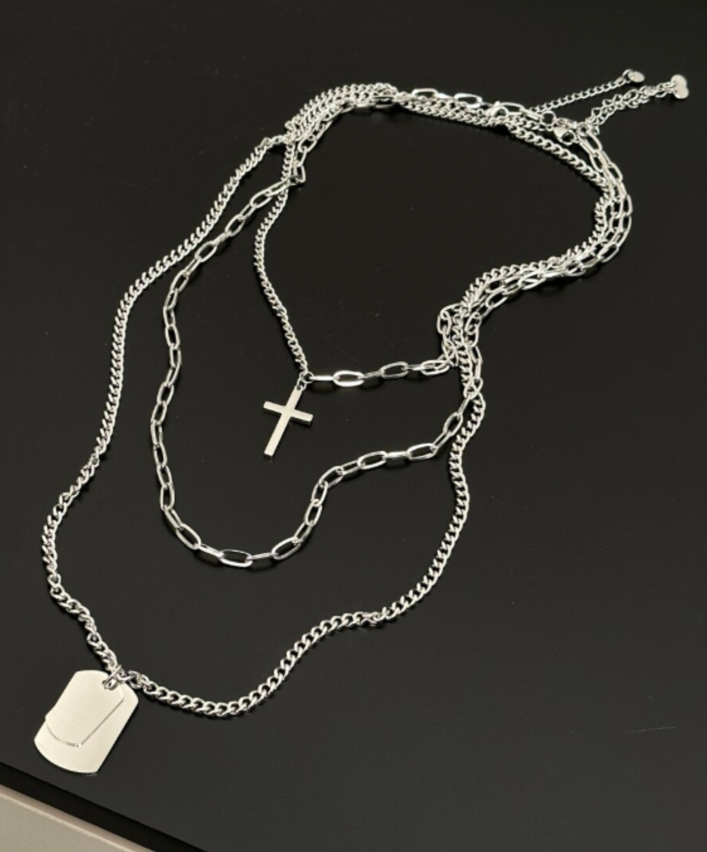 cross and dog tag motif necklace EN2789