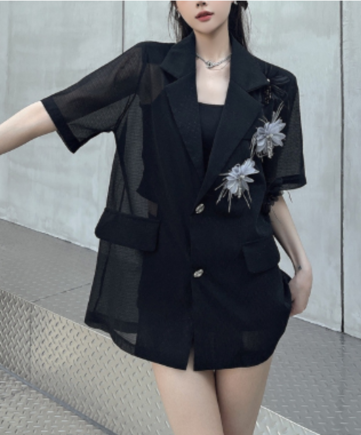 sparkling floral mesh lightweight jacket EN2915