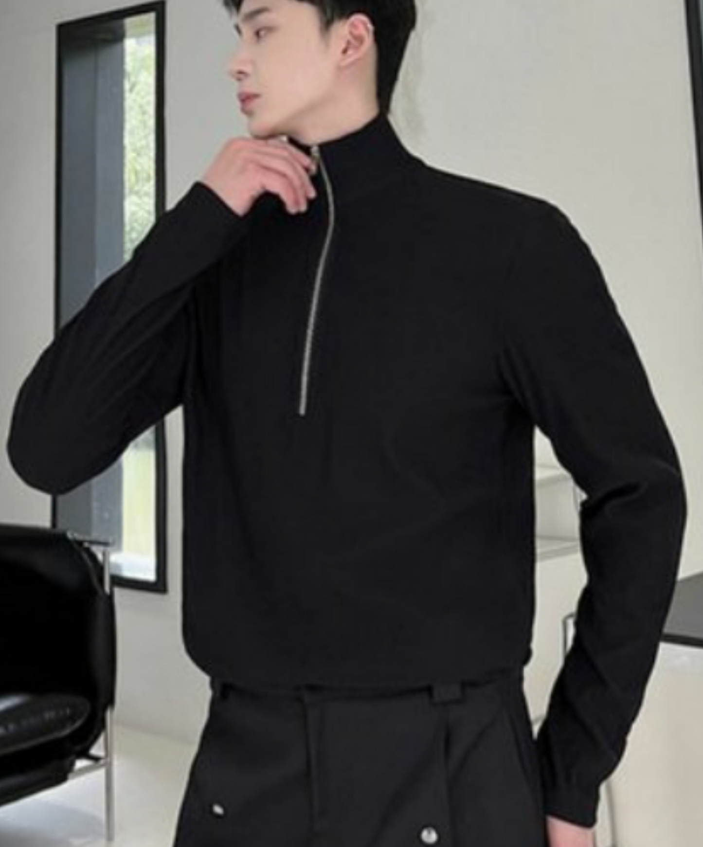 high neck simple slim line long t-shirt EN1931