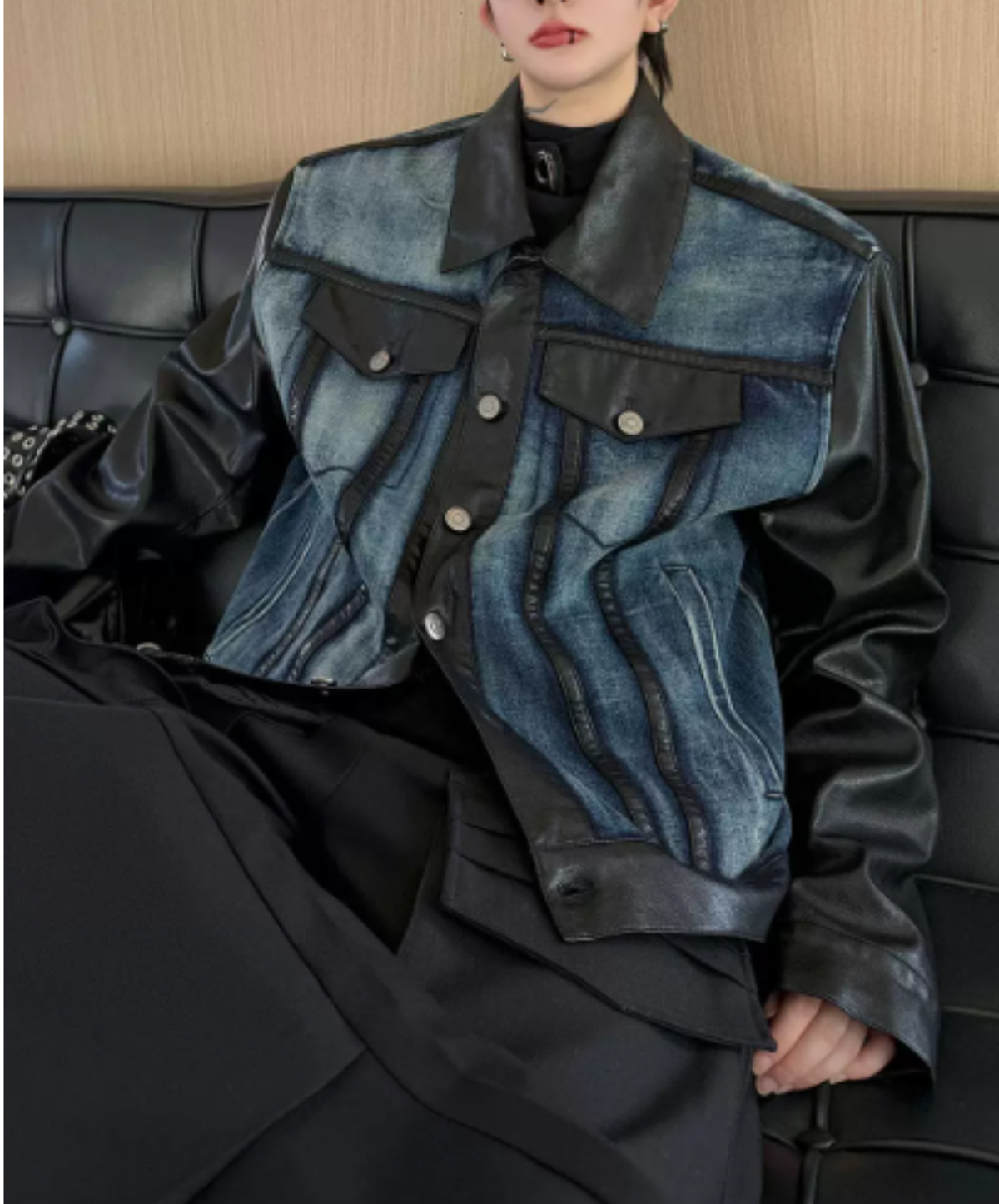 gradient mixed-material paneling jacket EN3240
