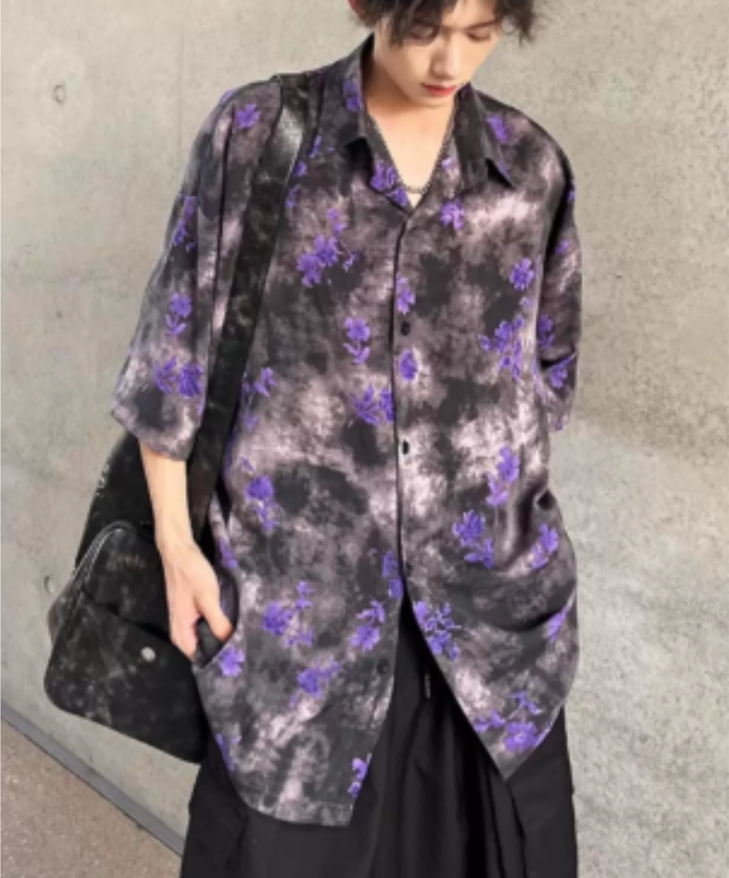hawaiian-style print with purple flowers shirt EN2997
