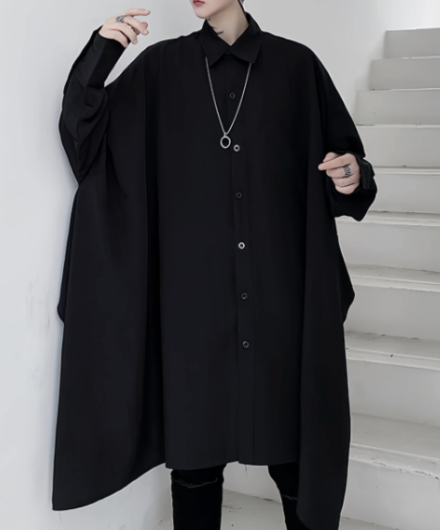 dark asymmetrical big silhouette long shirt EN2749