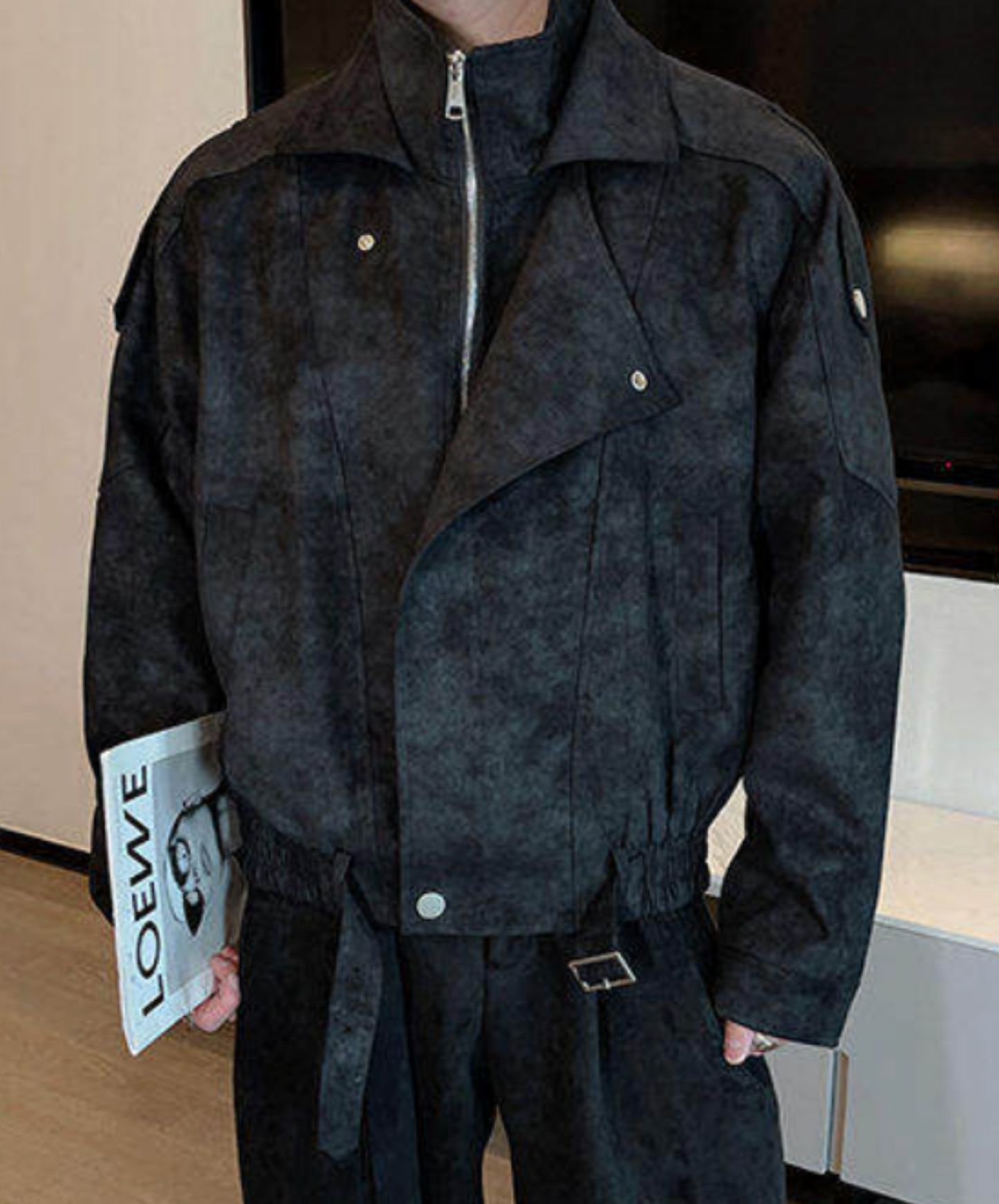 faux two-piece stand collar jacket EN2665