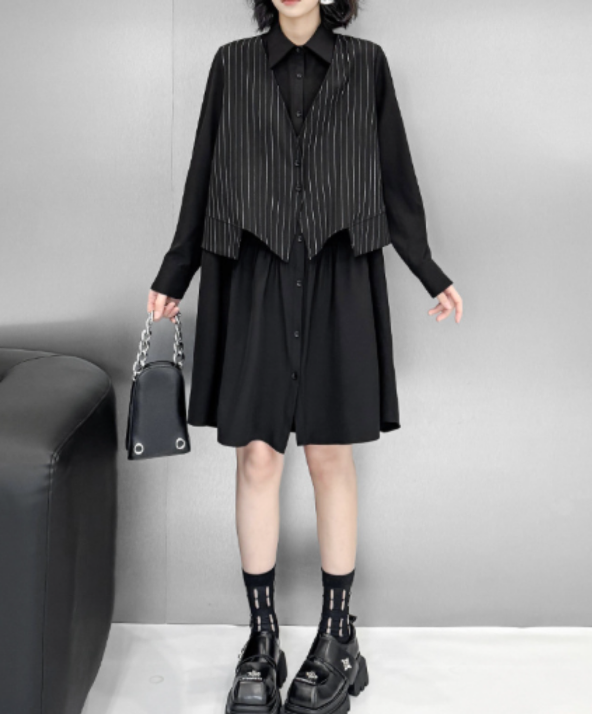 best-selling flared silhouette layered look long shirt EN3151
