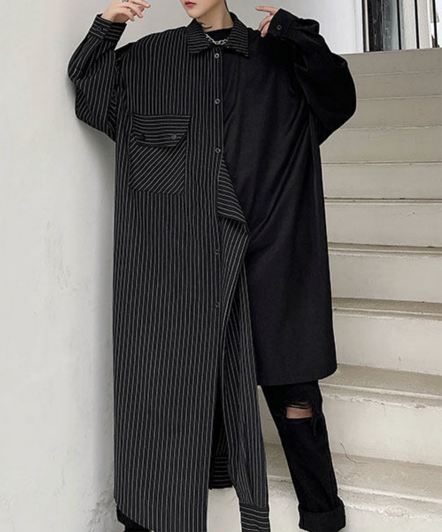 fake two-piece asymmetrical long shirt EN2762