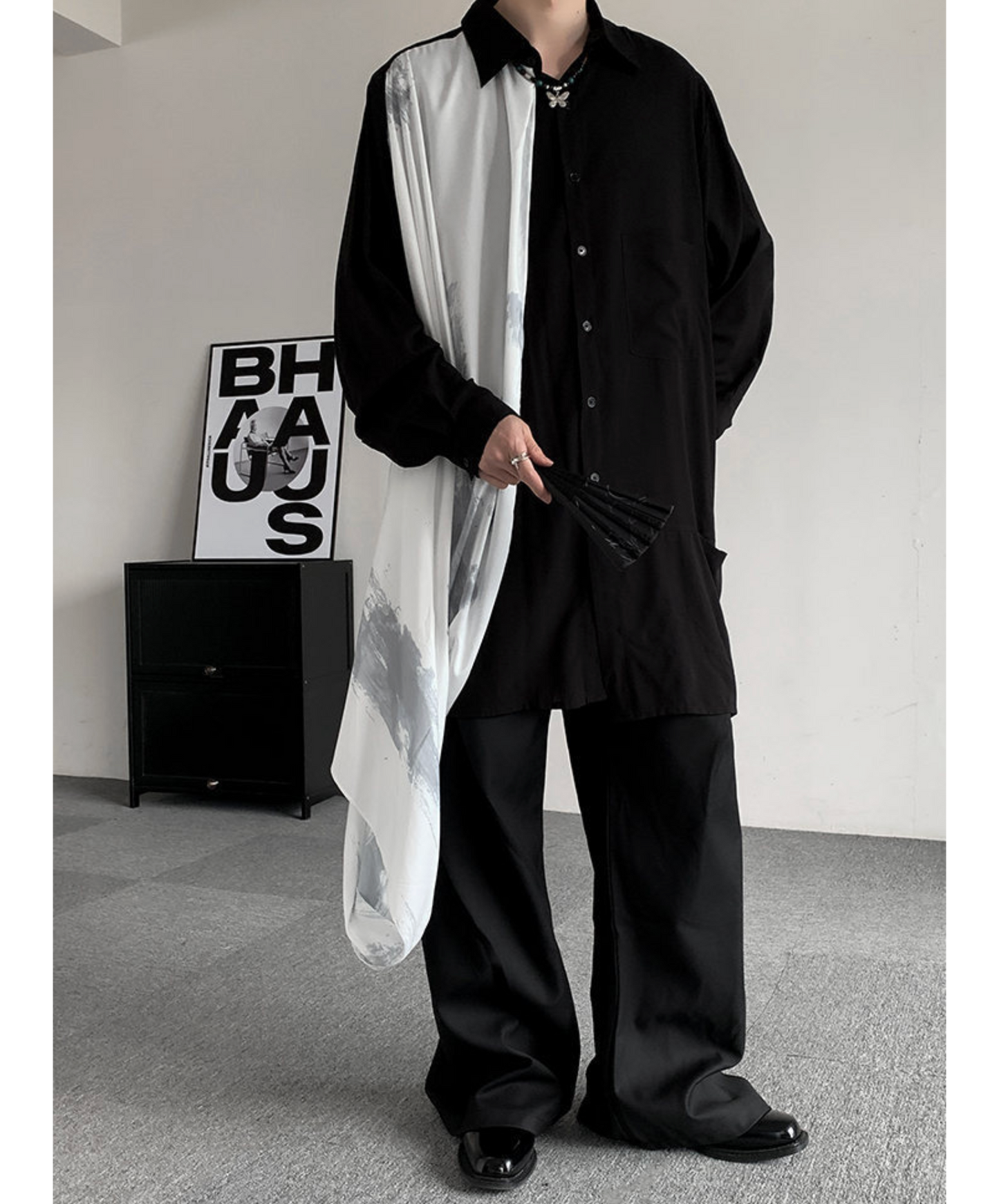 irregular white silk scarf long shirt EN2427