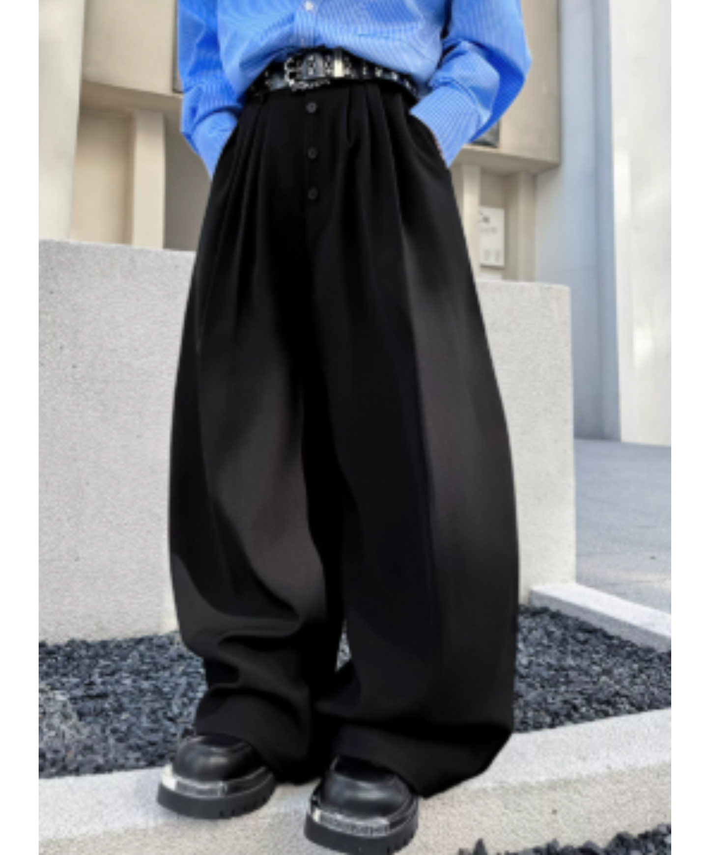 casual curve line wide pants EN2912
