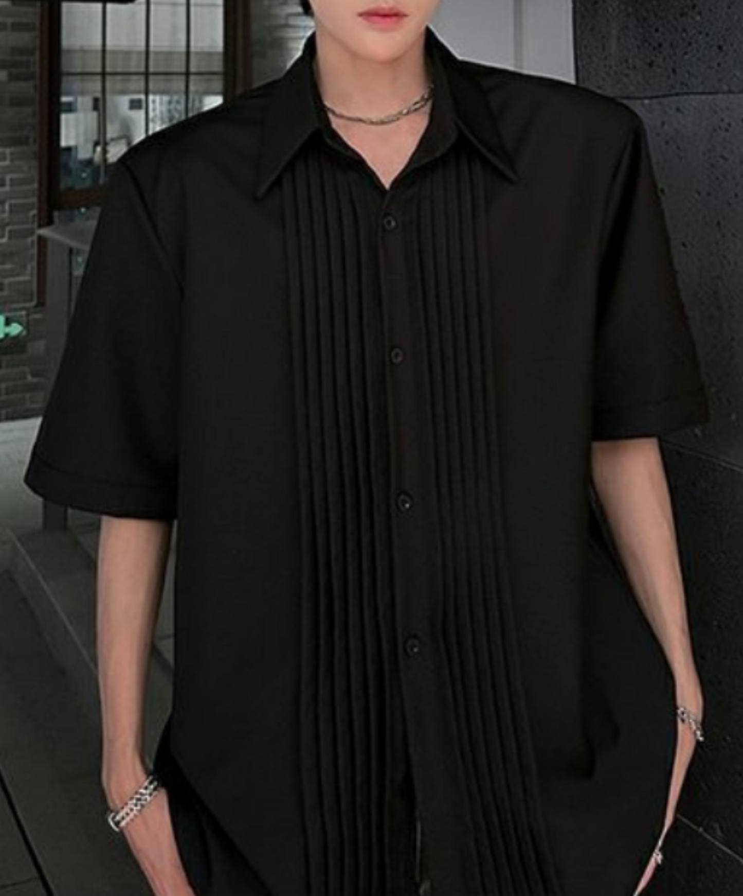 dark luxury pleated front design shirt EN2112