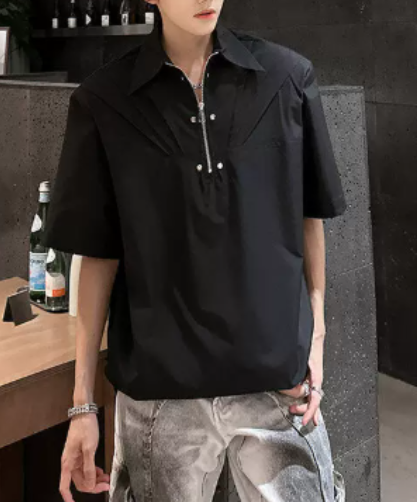 tuck shoulder metal zipper shirt EN2927