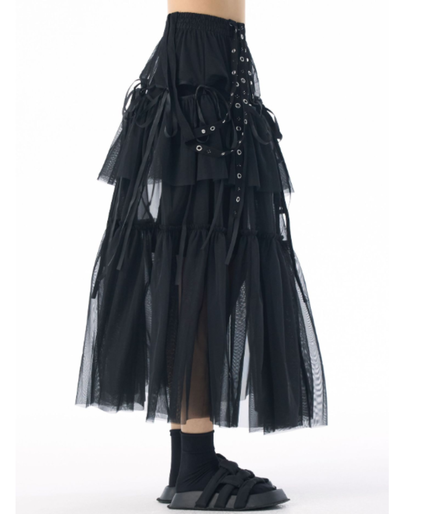 eyelet and ribbon details skirt EN3138