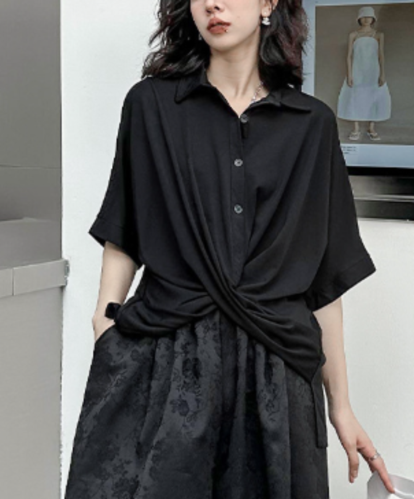 dark asymmetrical cross design shirt EN3001
