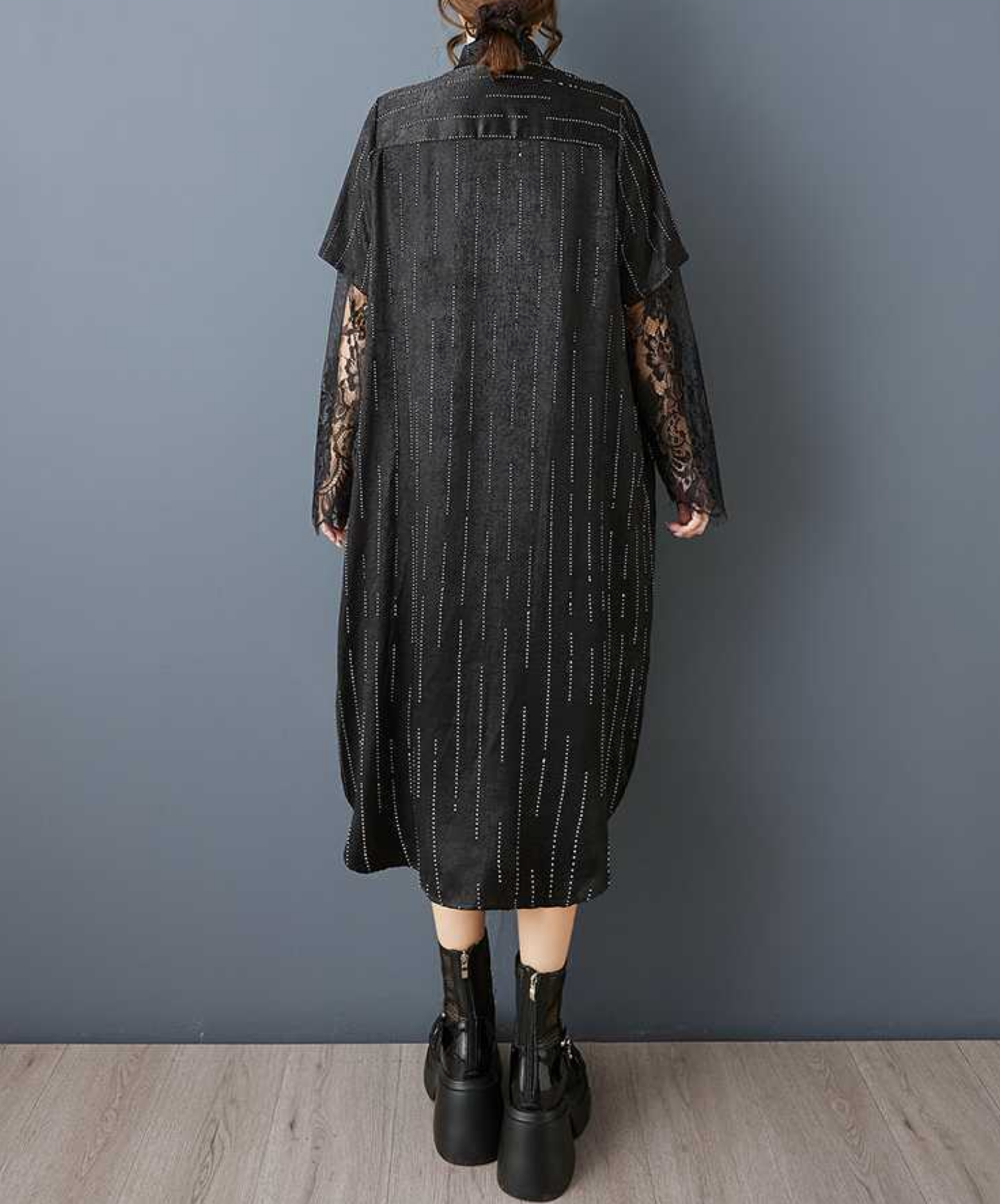 diamond stripe stitch lace long shirt EN2837