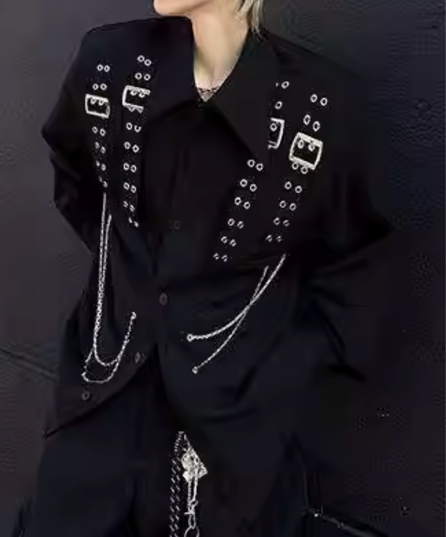 dark belt and chain decoration shirt EN2796