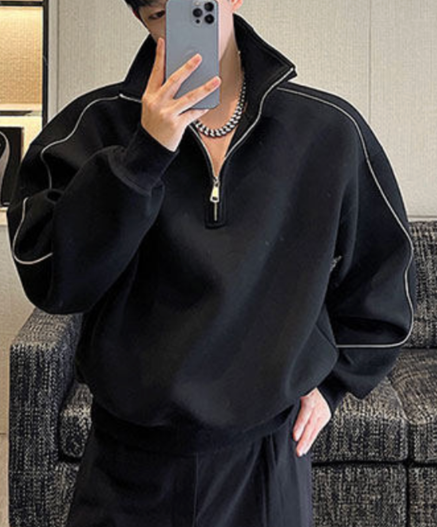 stand collar white line zip sweatshirt EN2666