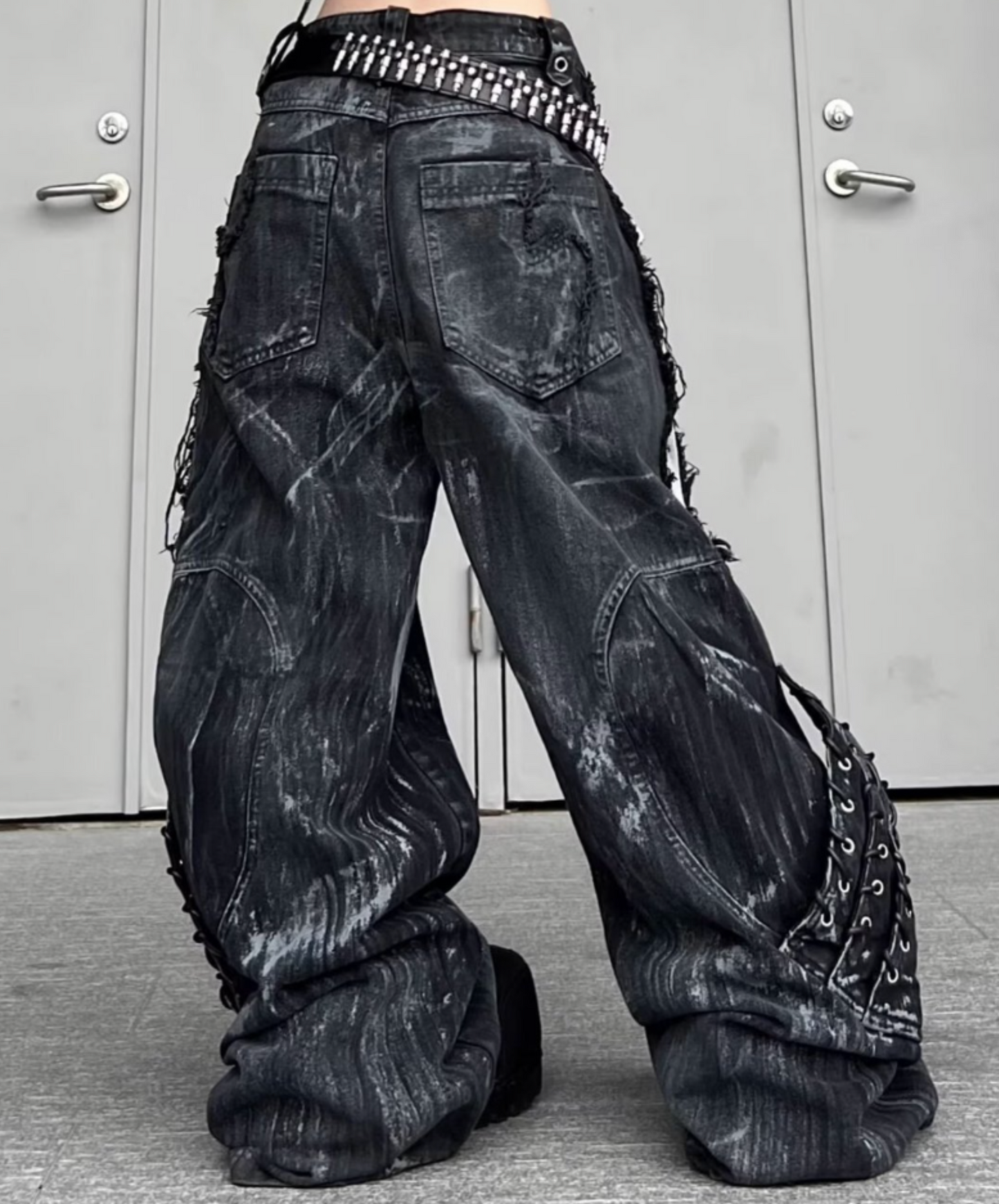 high damage lace up wide pants EN2628