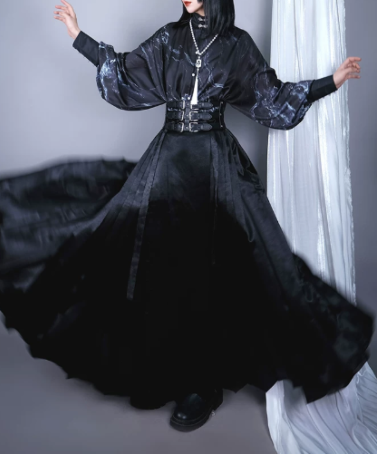 dark triple-buckle wide corset belt EN3216