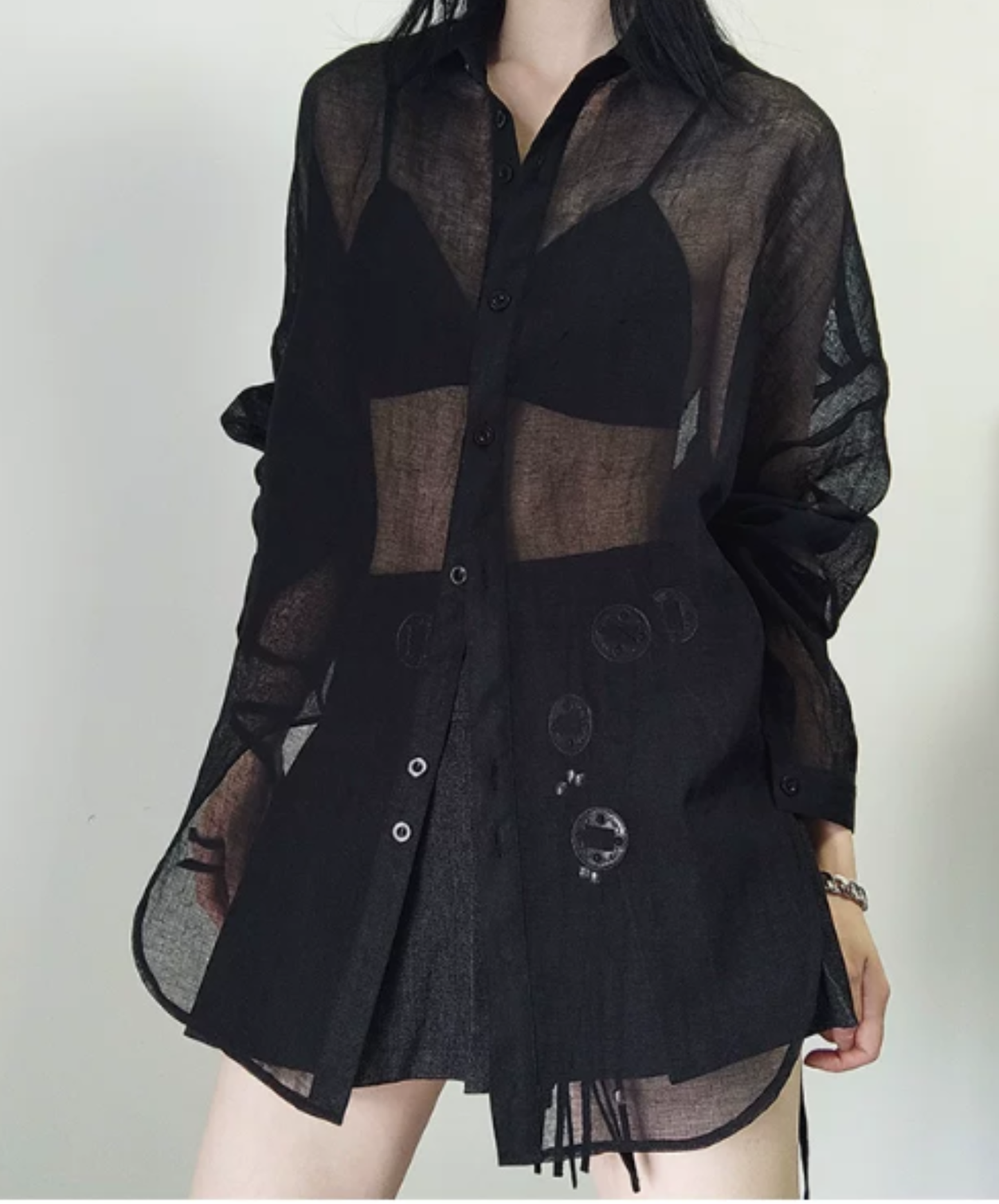 dark back slit sheer shirt EN2885
