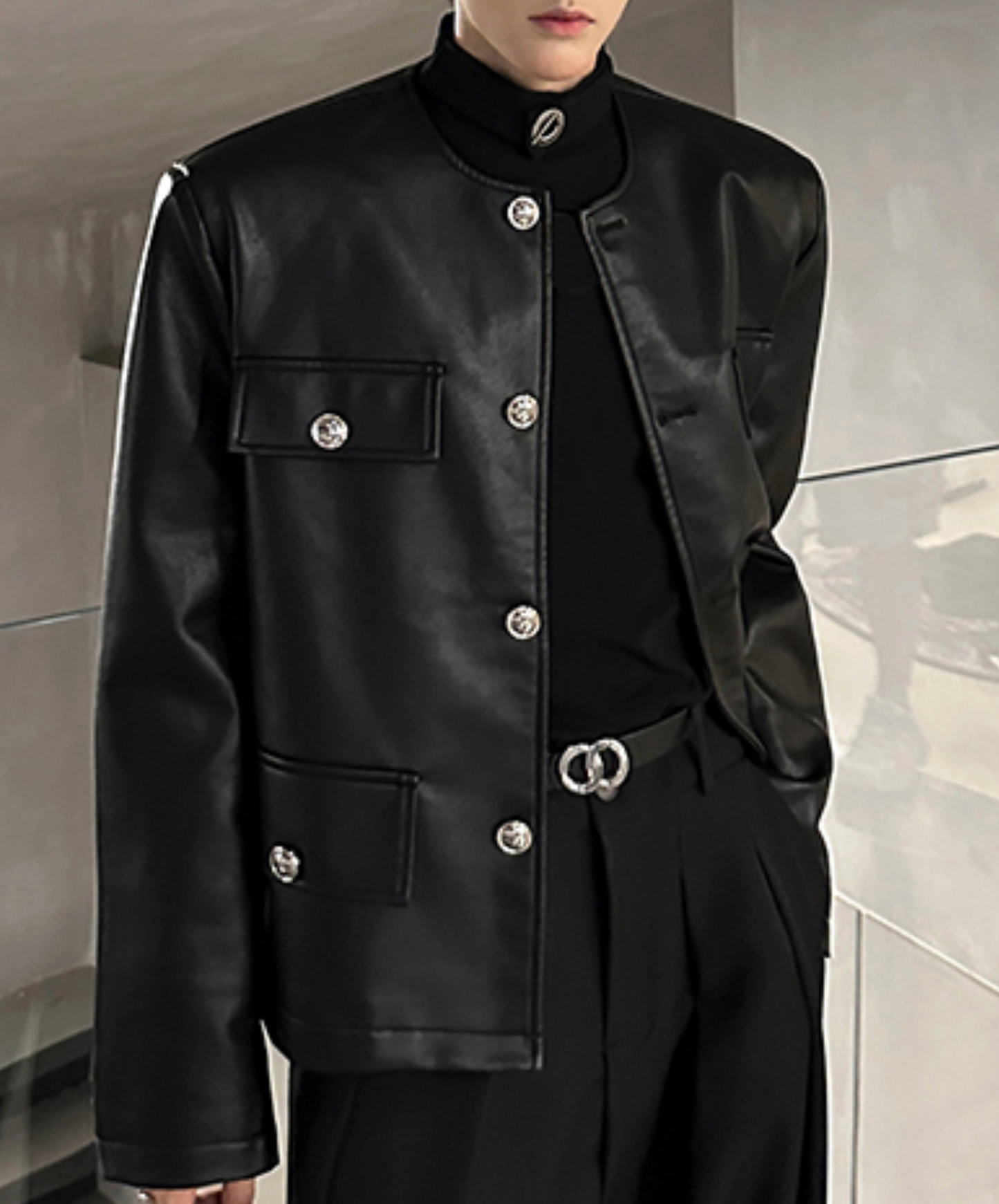 pu leather short riders jacket EN2474