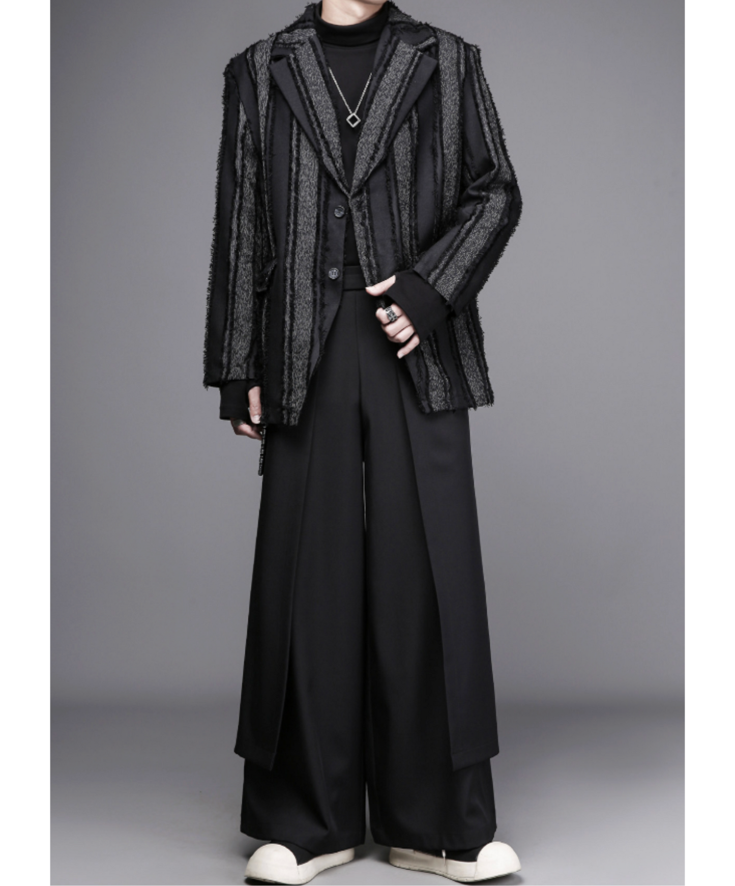 dark striped tassel trim distressed jacket EN2697