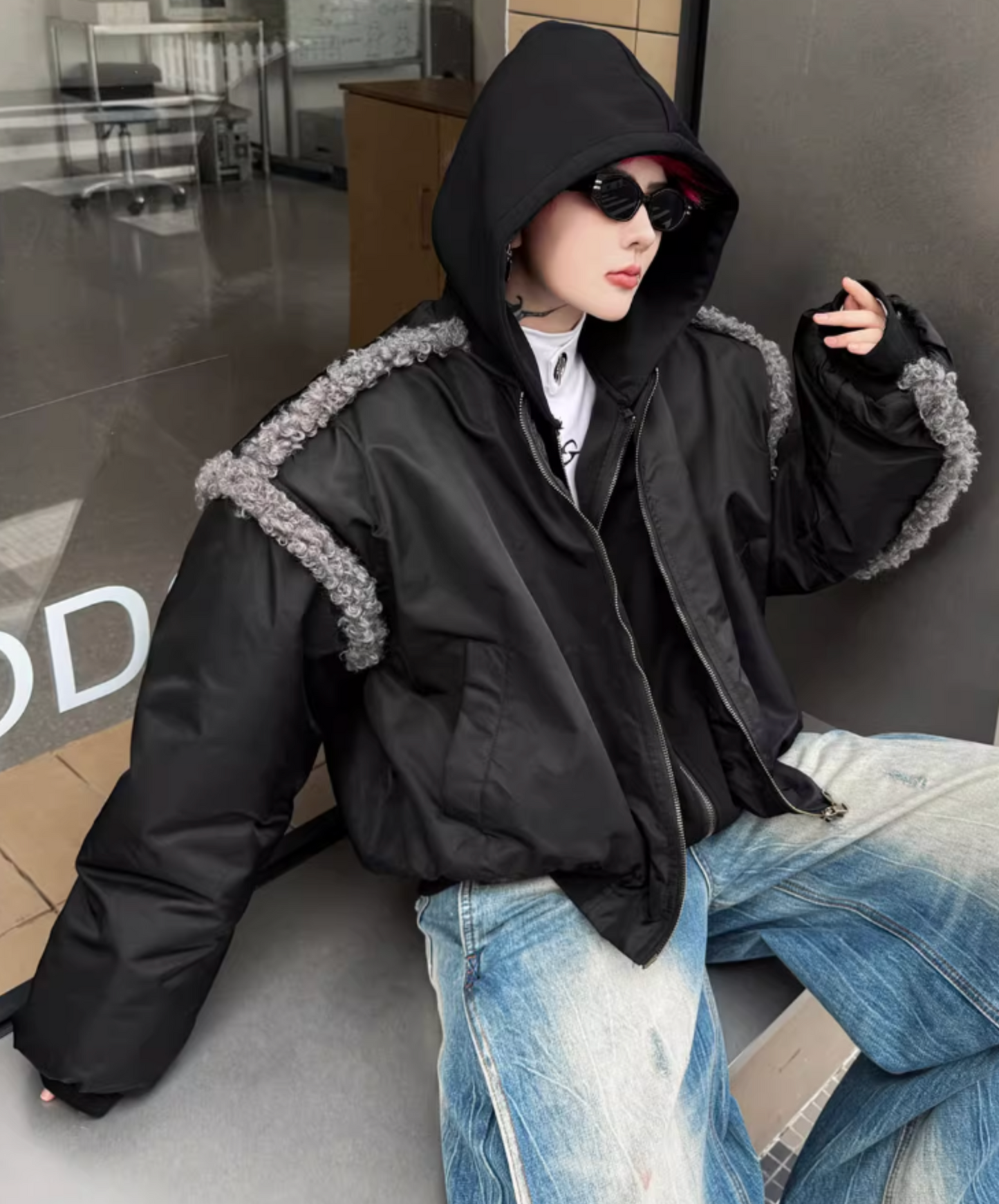 faux fur connection shorts jacket EN2563