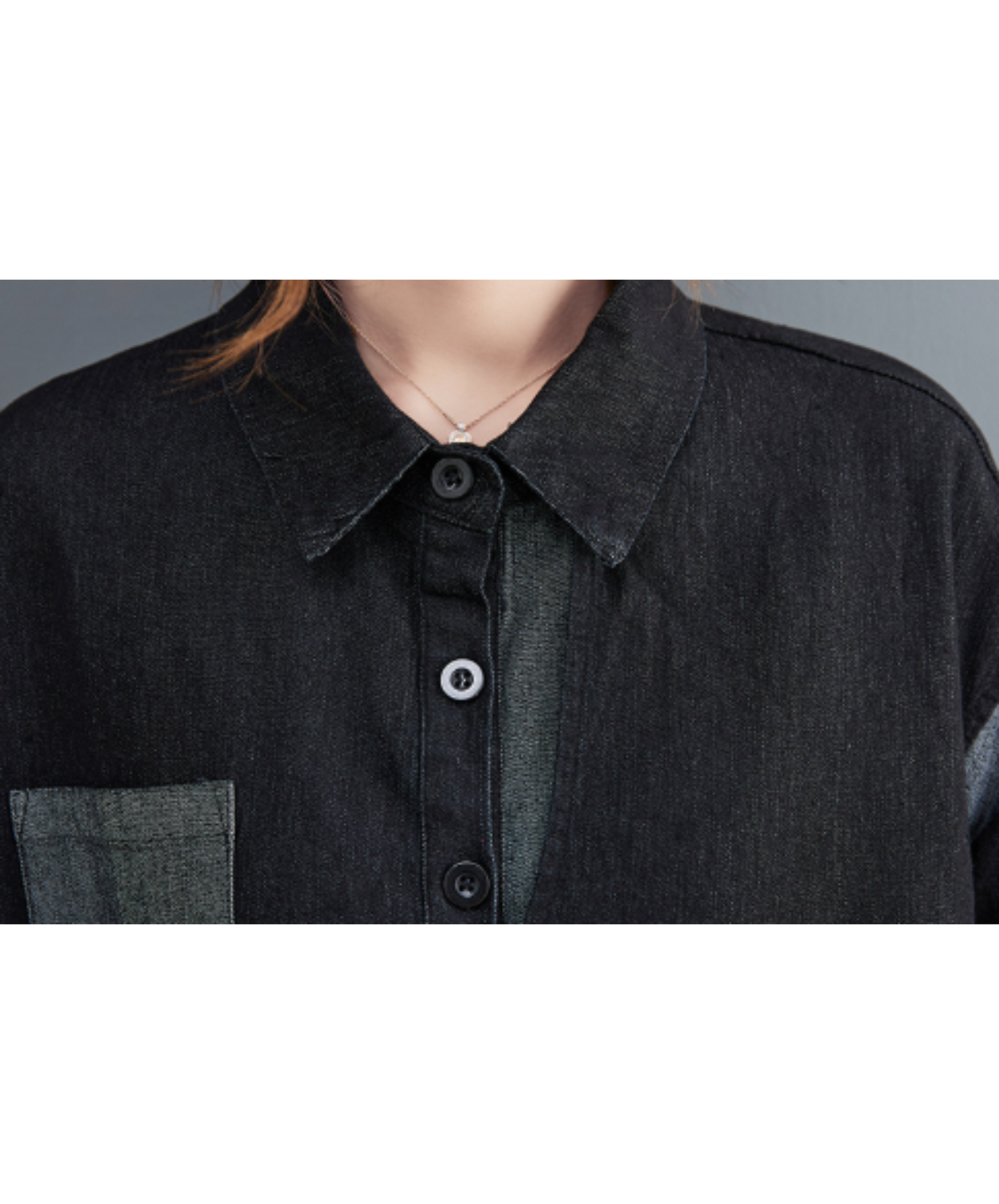 oversized style with denim paneling long shirt EN3067