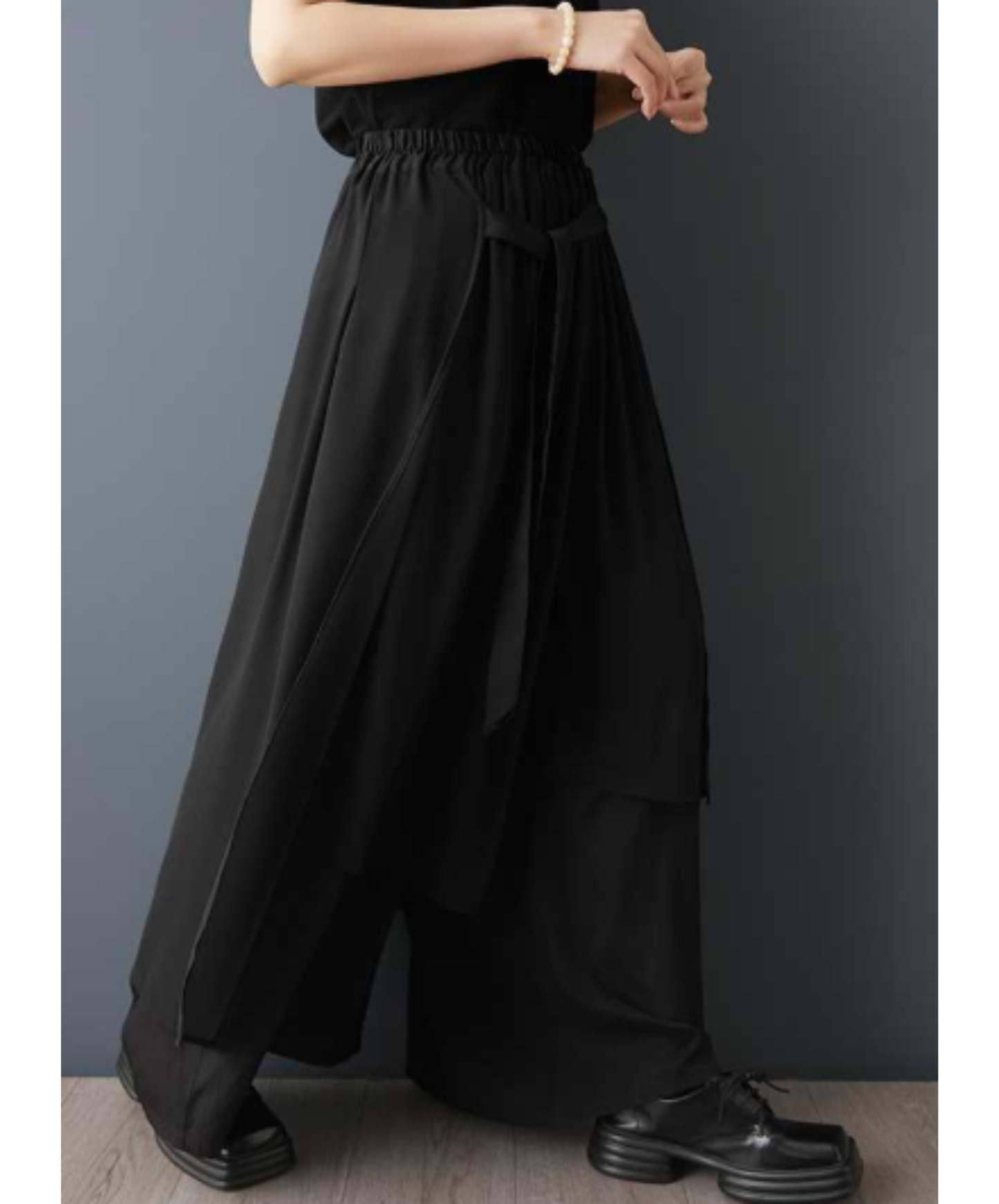 dark asymmetrical chiffon patchwork wide pants EN3062