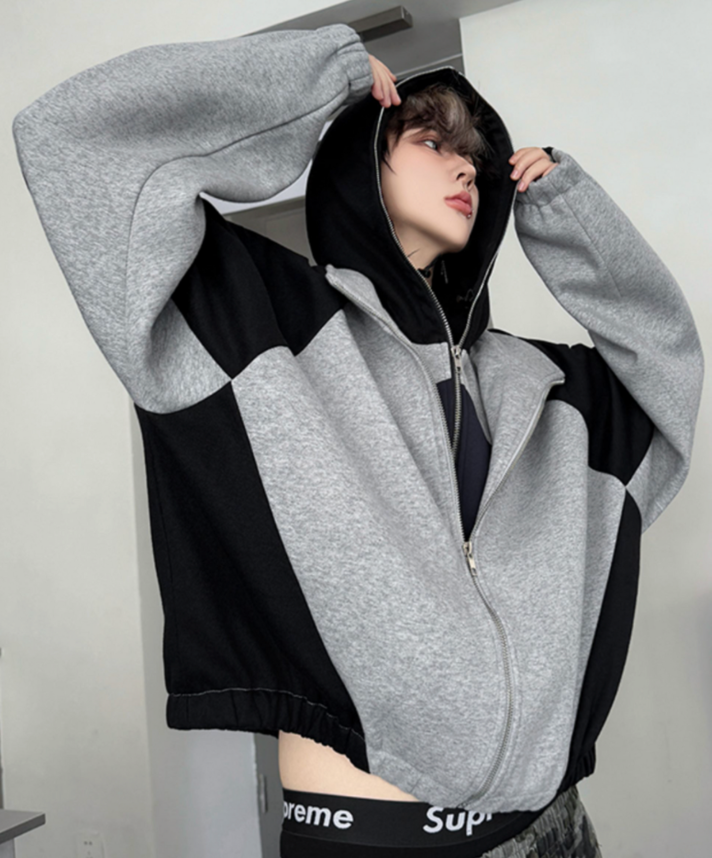 layered patchwork hoodie EN2613