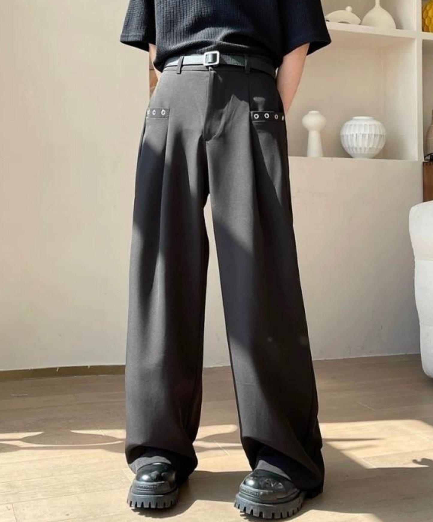 dark rivet pocket slacks pants EN1119