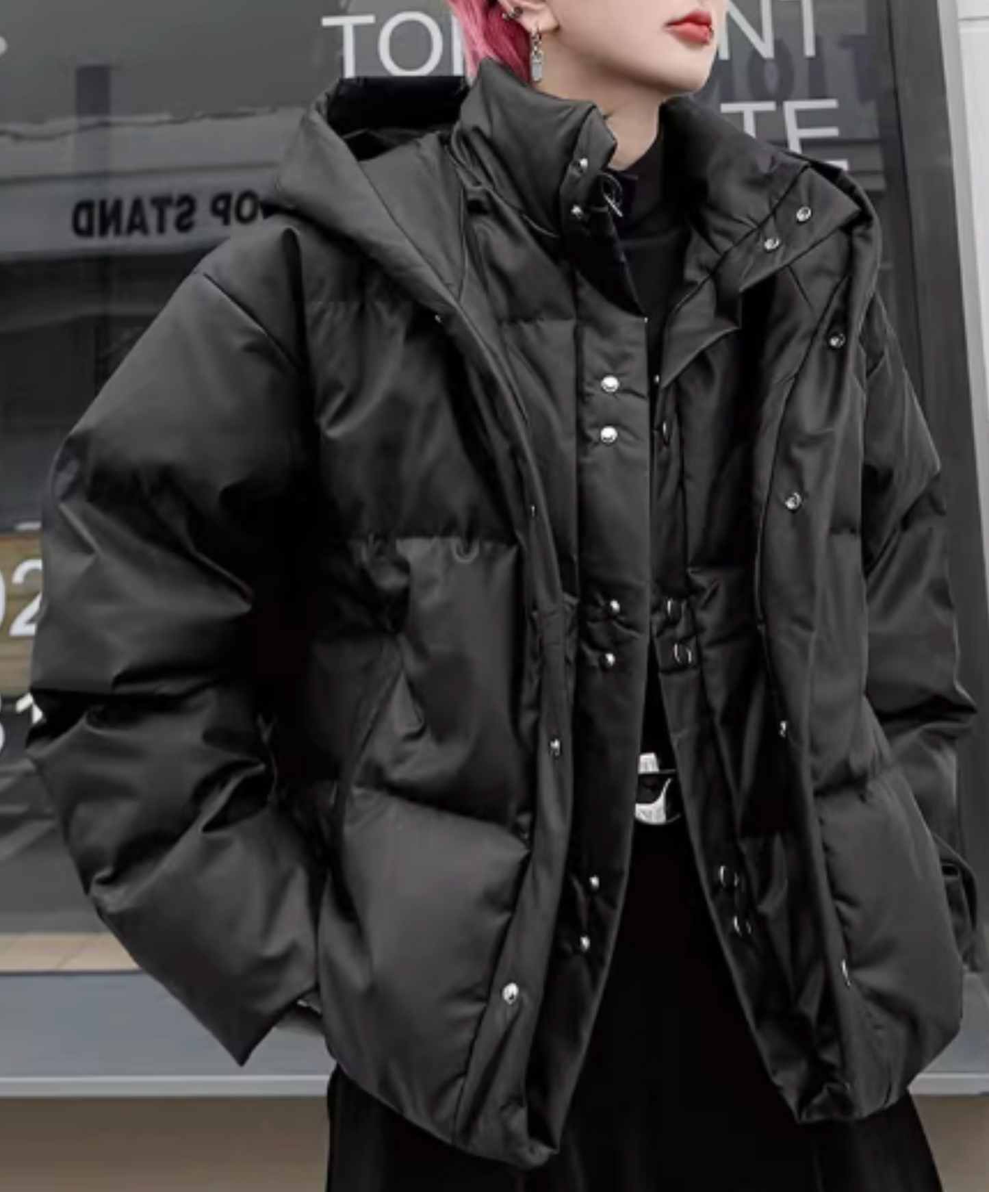 hooded fake two-piece down EN2595