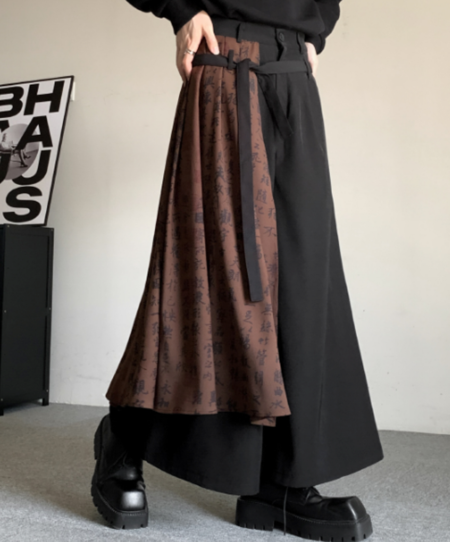 fake two piece calligraphy design hakama pants EN1923