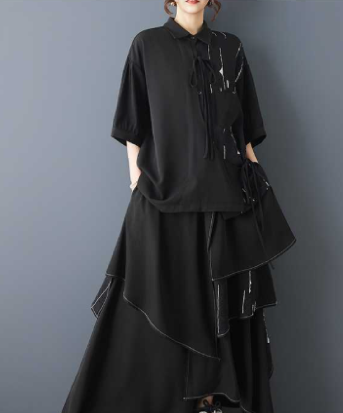 dark splicing print ribbon shirt EN3072