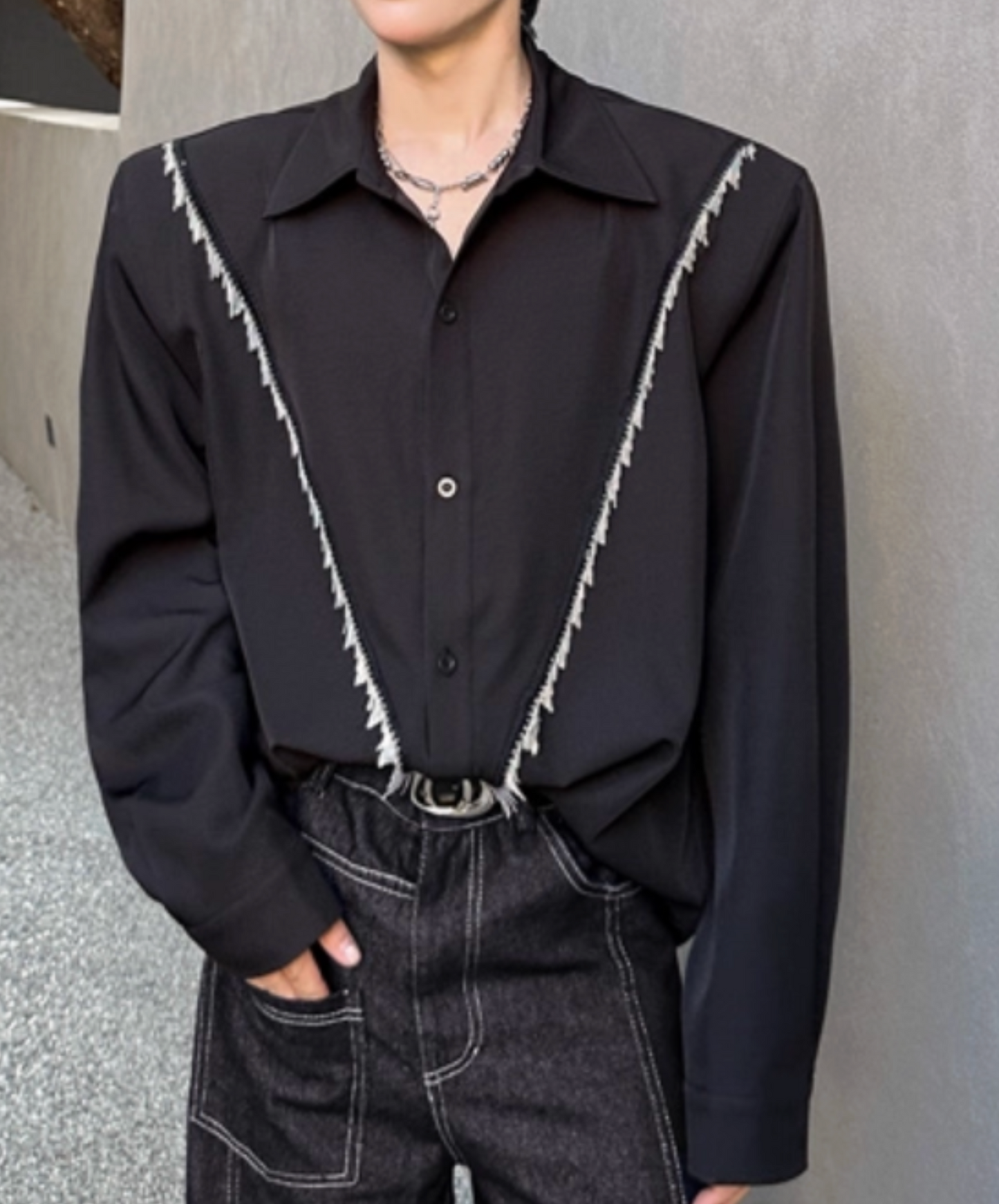 v-line fringe decoration shirt EN2435