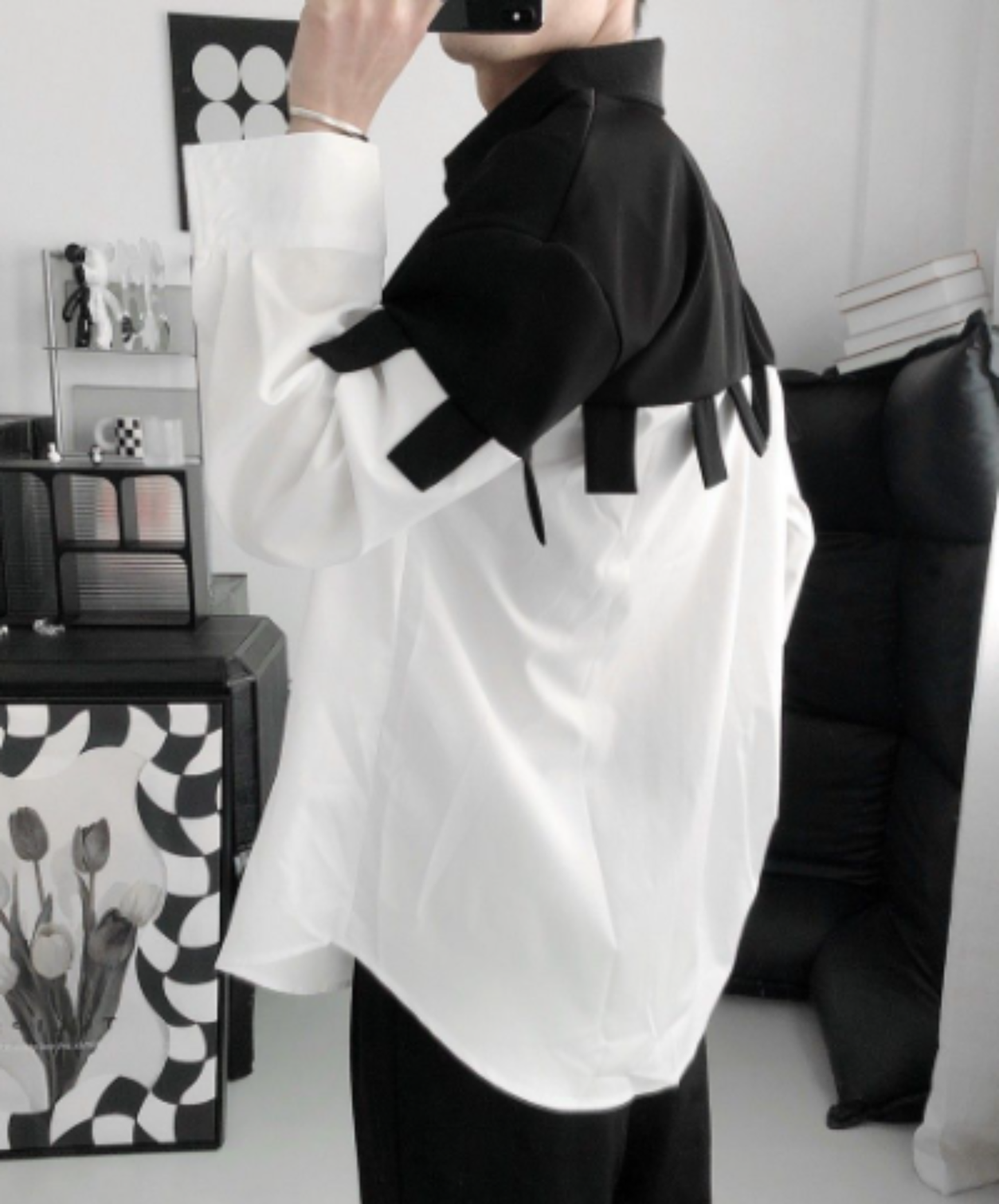 black and white patchwork shirt EN3069