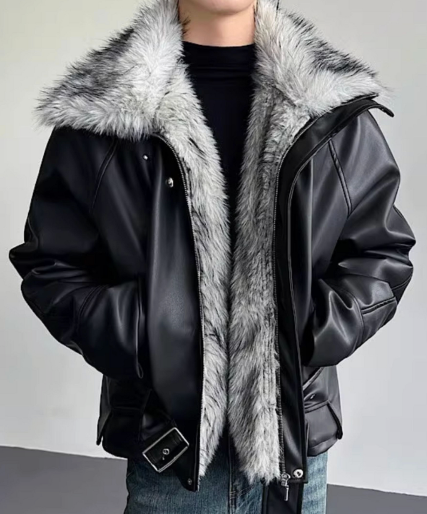 faux wolf fur collar jacket EN2587