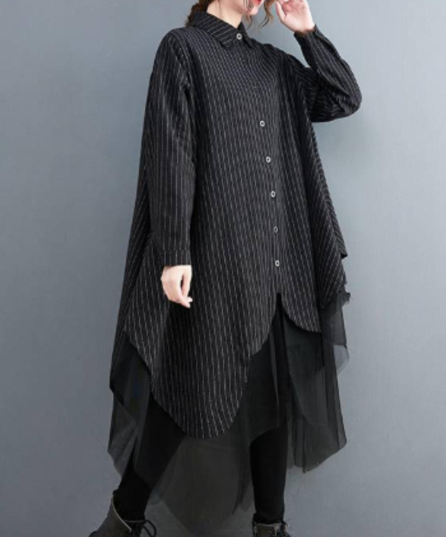 scalloped tulle long shirt EN3097