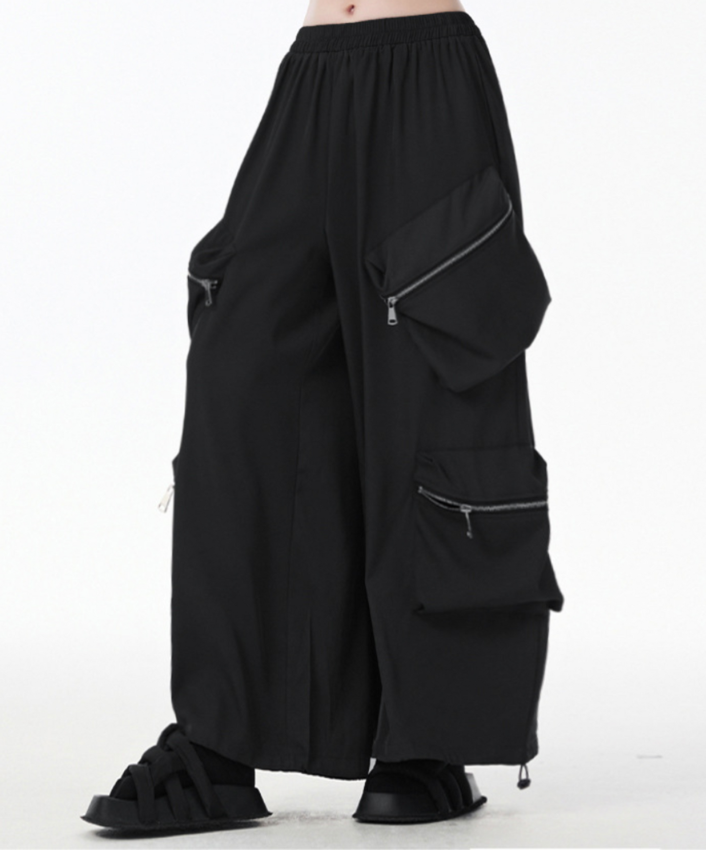 3d zipper pockets wide pants EN2336