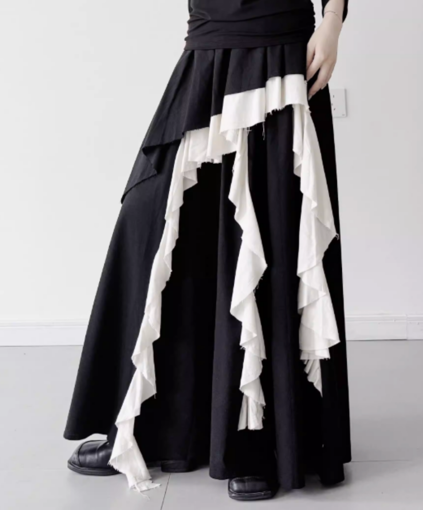 dark Irregular frills color block skirt EN2810