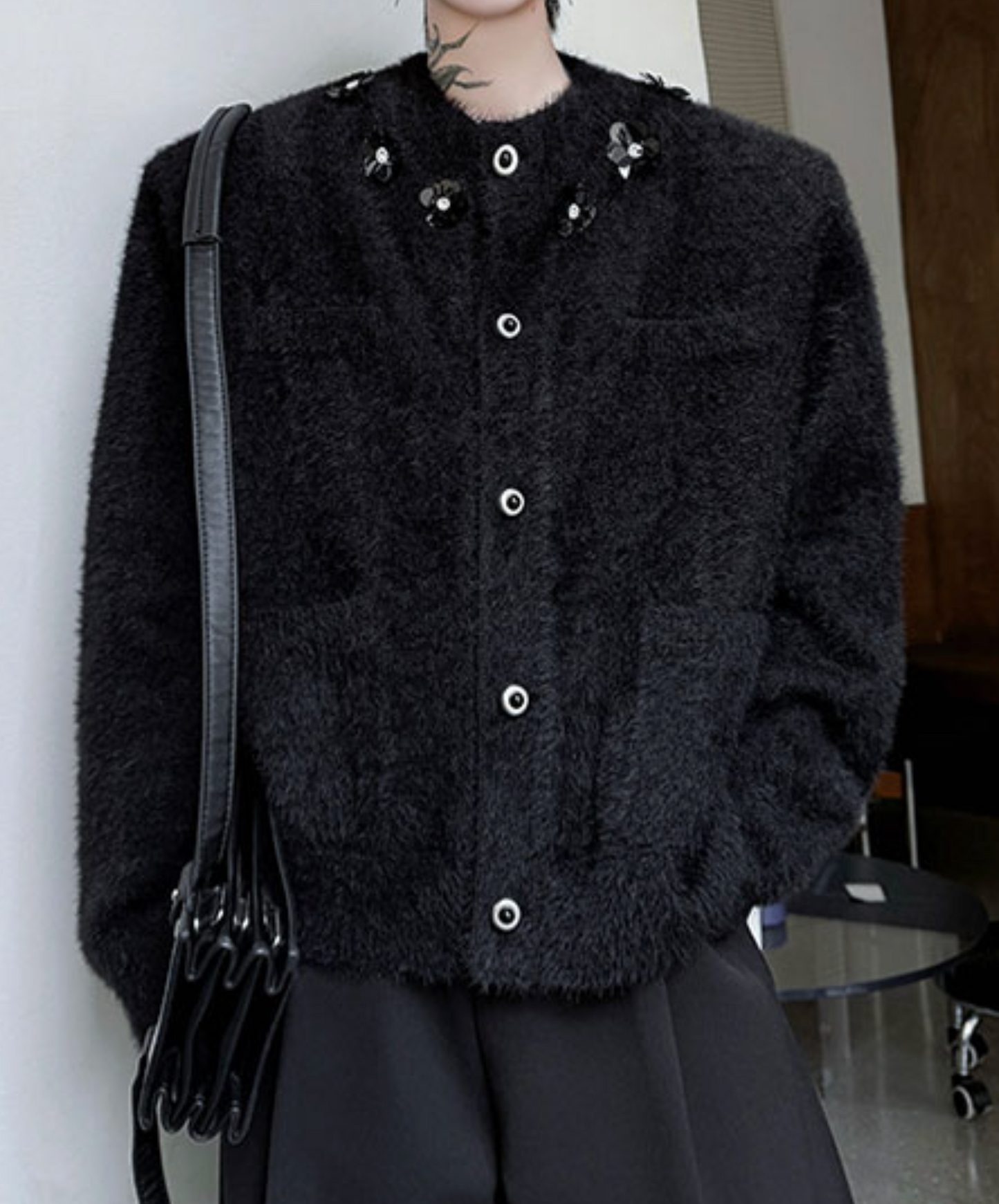 retro mohair ornament cardigan EN2504